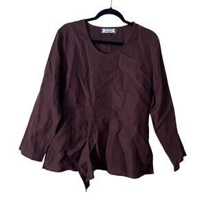 Eurolino Linen Lagenlook Dark Brown Tunic Top Women’s Medium Minimal